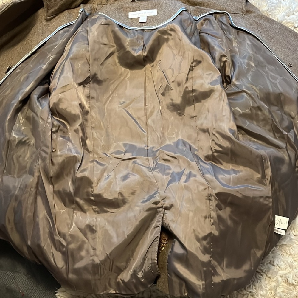 New York & Co. double breasted Wool Tan blend coat w/Military detail size Large - Picture 9 of 13